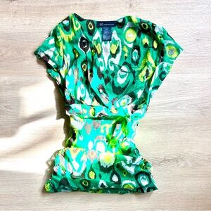 INC International Concepts Green Abstract Wrap-Style Blouse
